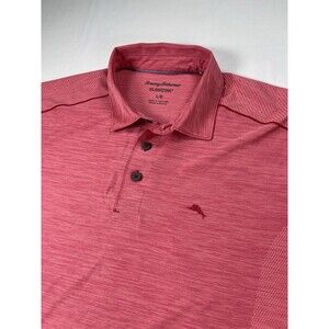 Tommy Bahama Polo Shirt Mens Large Pink Polyester Marlin Golf Short Sleeve